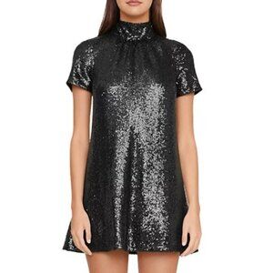 Staud Ilana Black Back Tie Stretch Sequin Embellished Mini Dress Sz Large, EUC